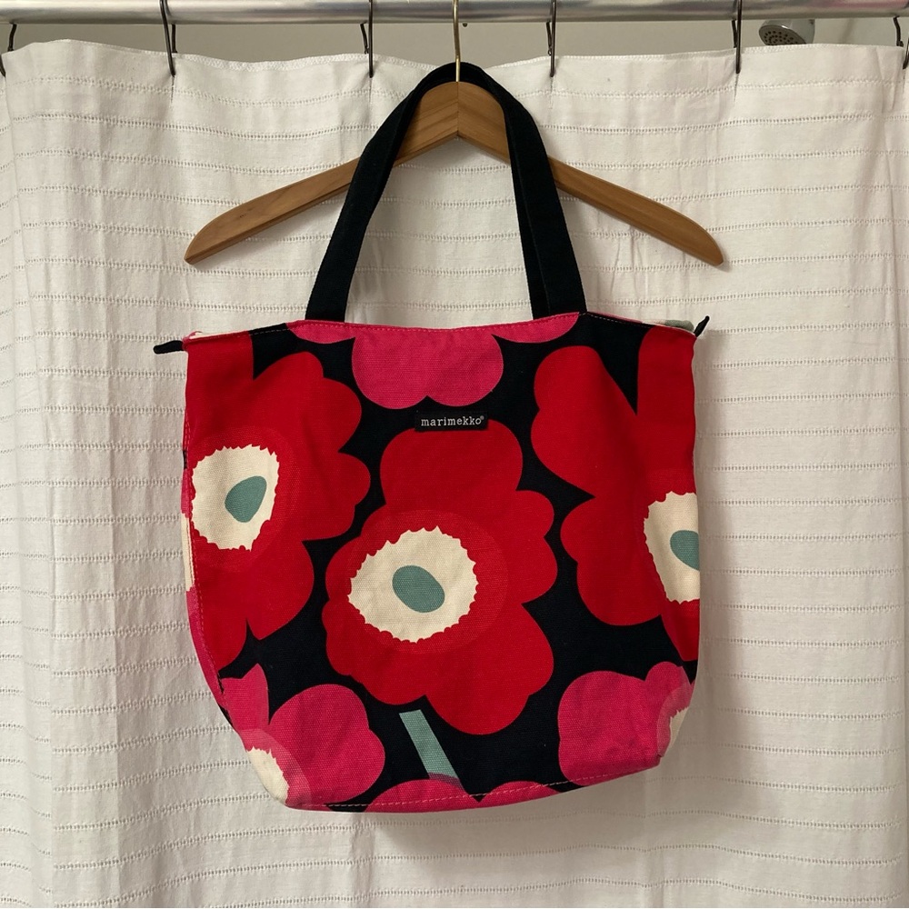 Marimekko Red and Black Unikko Tote Bag